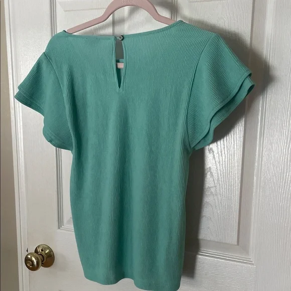 Ann Taylor NWT fabulous Seafoam Ribbed Flutter-Sleeve Top - Picture 6 of 9